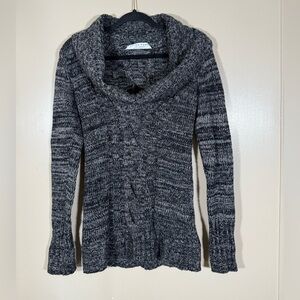 Trina Turk 100% Wool Cowl Neck Cable Knit Gray Heathered Sweater Dress Small